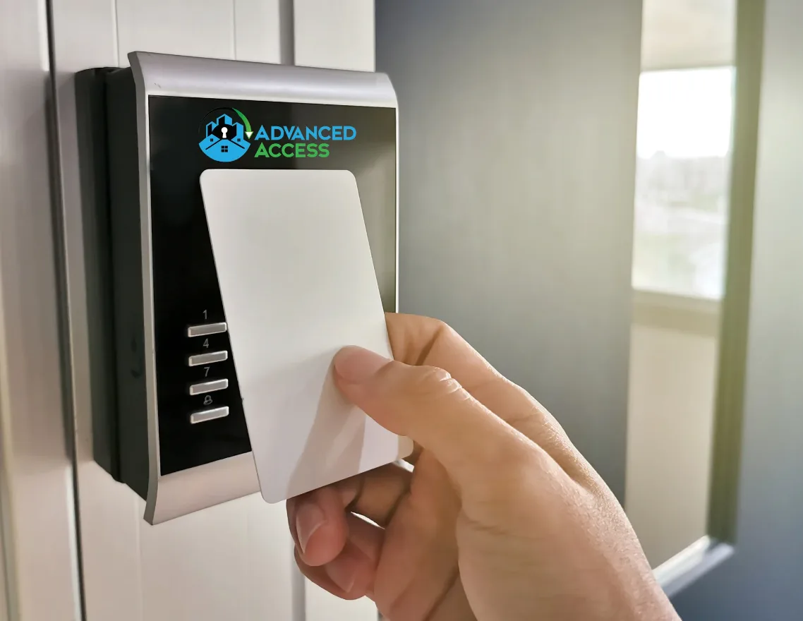 HID card reader access control system installed at commercial office building by Triton Locksmith