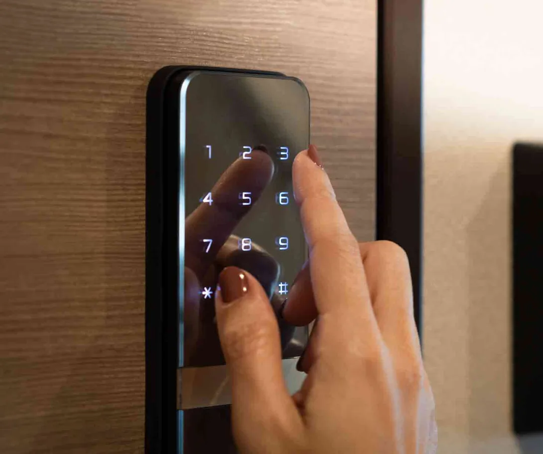 Schlage keypad deadbolt installed on front door providing keyless entry for South Florida home